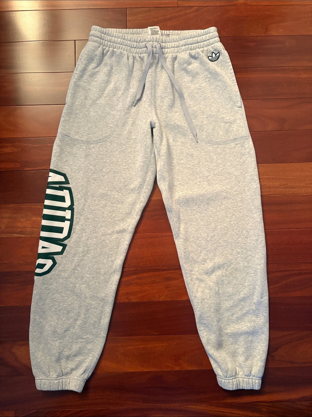 Adidas Light Gray/White Kids M Jogger Sweatpants with Dark Green Logo